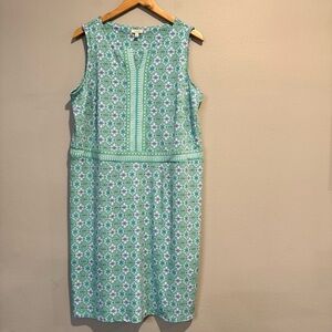 Talbots Plus Dress Blue Green Floral Tile Print Shift Sleeveless Stretch X
